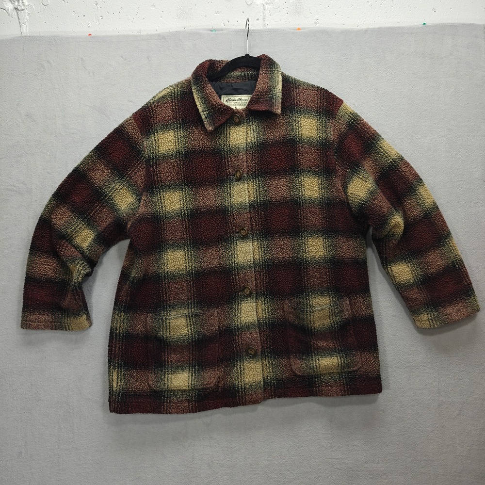 Vintage Eddie Bauer Plaid Teddy Jacket Women XLP Gorpcore Granola Outdoor Hiking